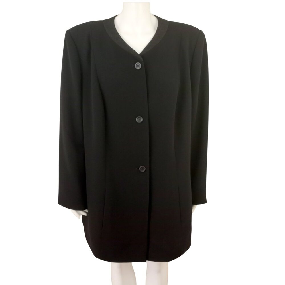 Le Suit Black Longline Midi Suit Jacket Blazer sz 18W Three Button Closure